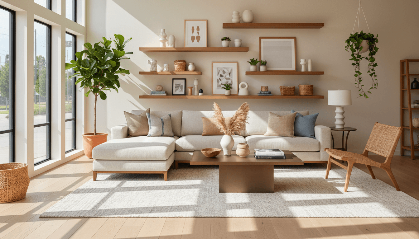 Modern home furniture and decorations displayed in a bright, welcoming showroom