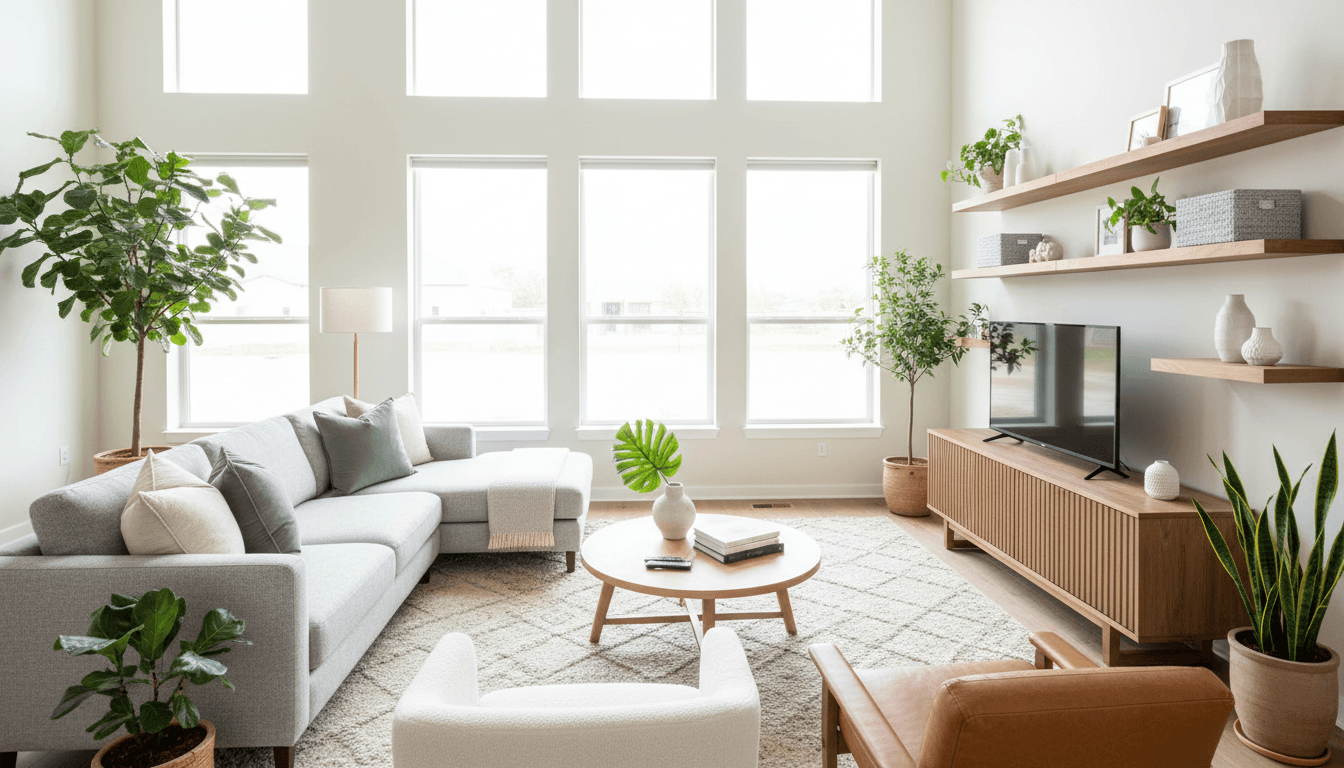 Bright modern home interior featuring furniture and home decoration items