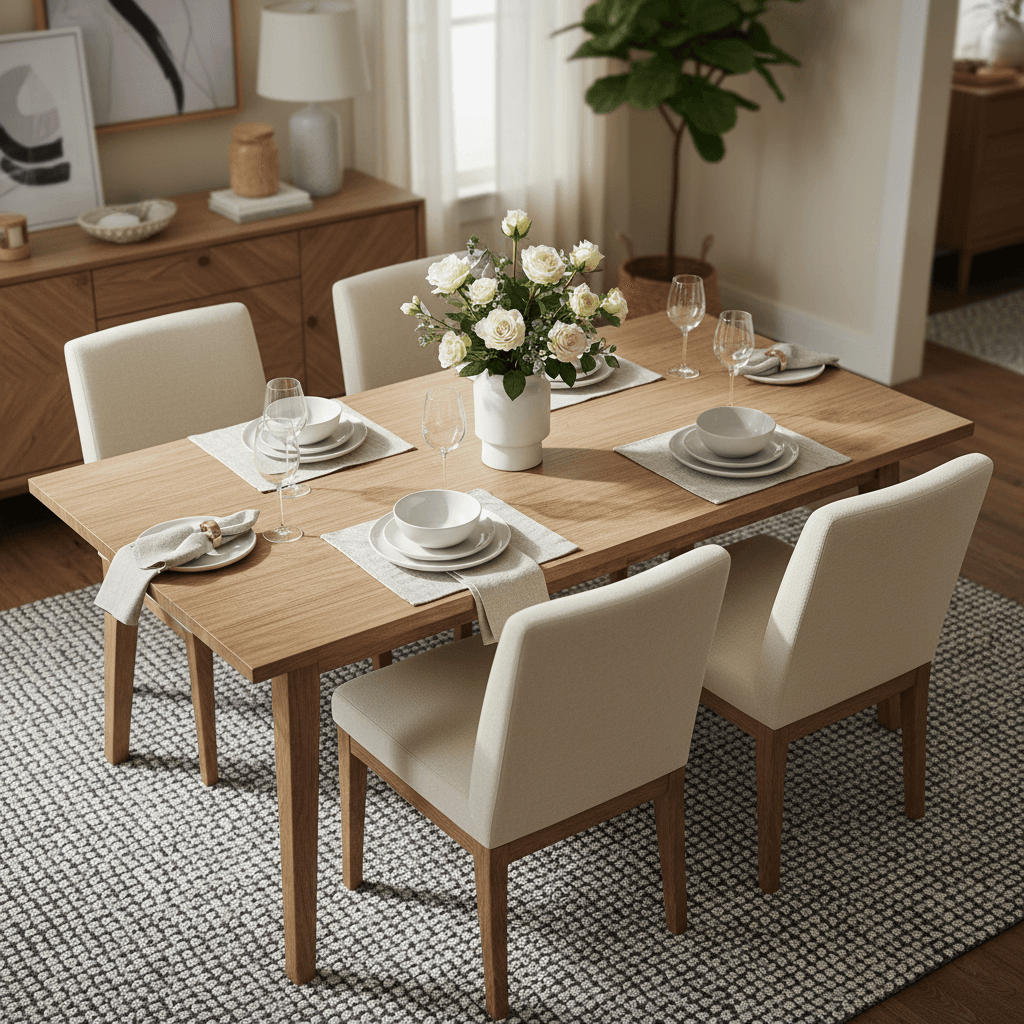 Dining space with coordinated furniture and table décor
