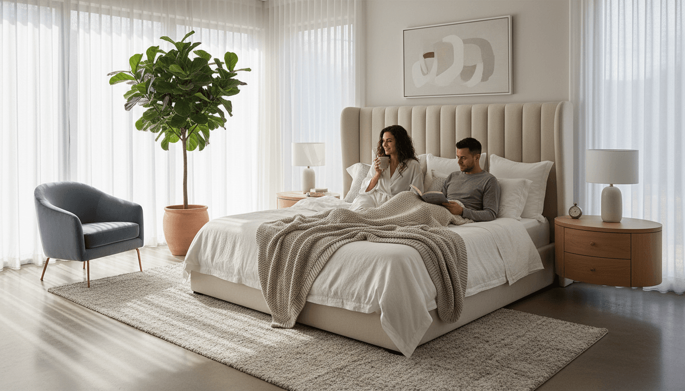 Bedroom furnished with quality bed and decorative items