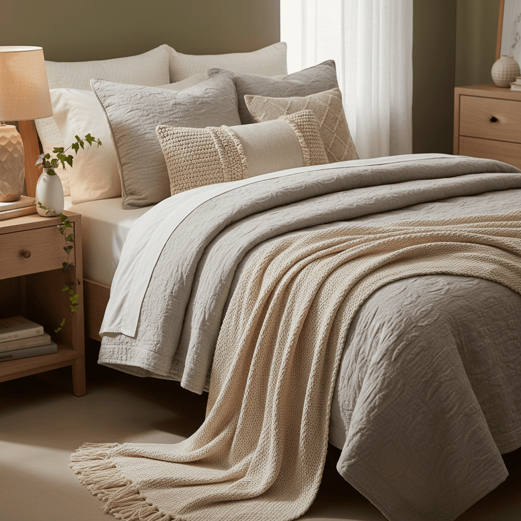 Bedroom with matched furniture and decorative accessories